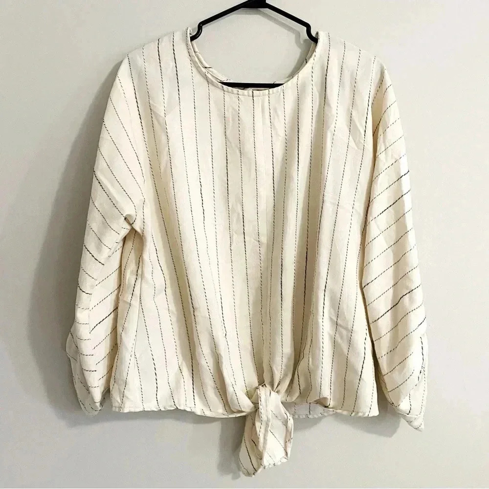 Harper Striped Tie Front  Dolman Blouse